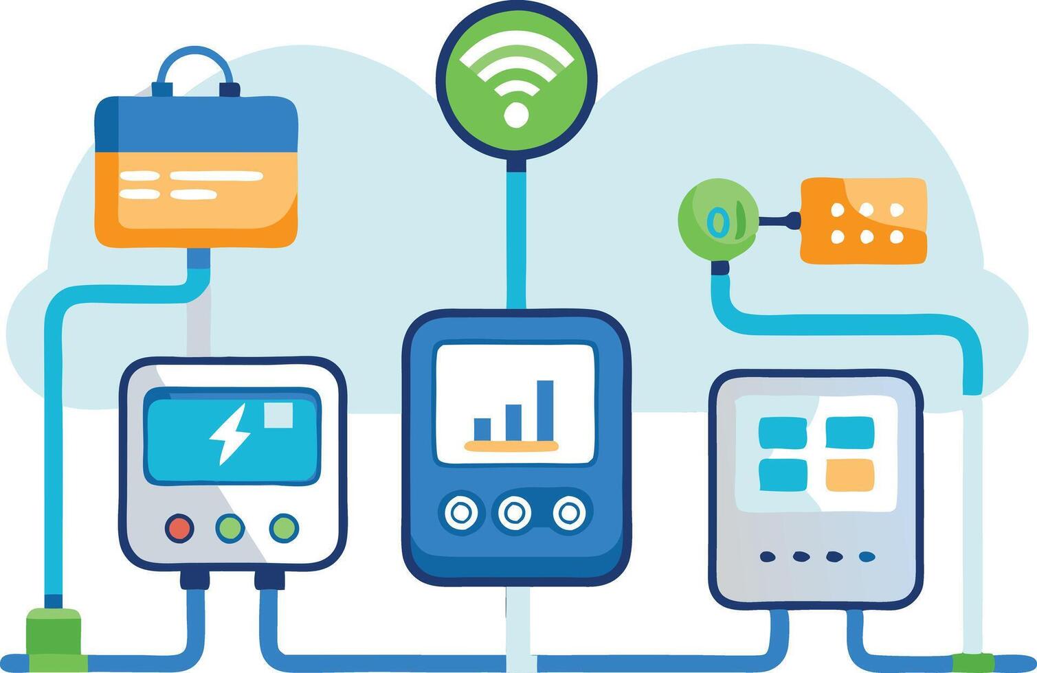 illustration of connected smart devices showing data analytics and wireless connectivity vector