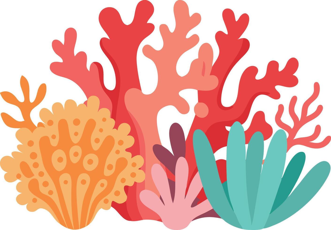 Colorful illustration of coral reef with various sea plants in vibrant colors vector