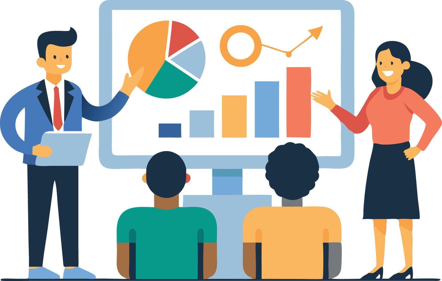 Business presentation with team engaging in a data analysis meeting vector