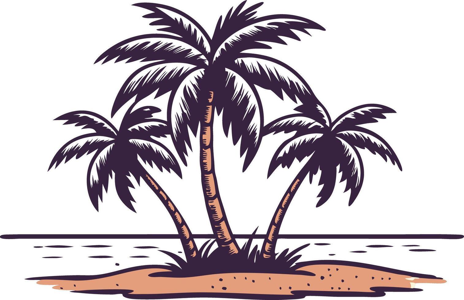 illustration of three palm trees on a sandy beach vector