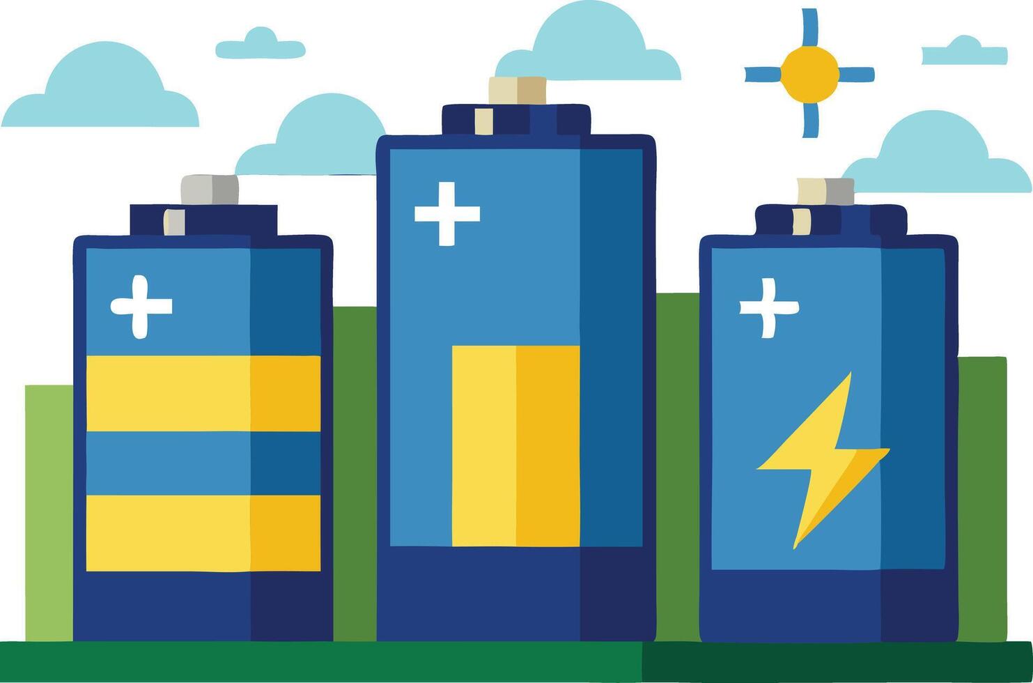 illustration of three different battery types with varied charge levels vector