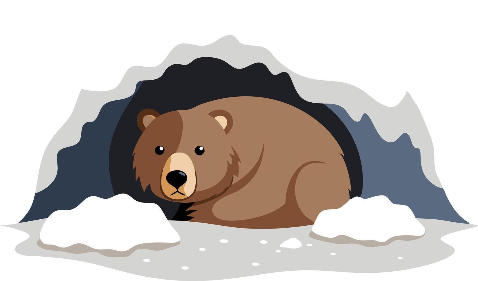 A bear resting in its winter den surrounded by snow vector