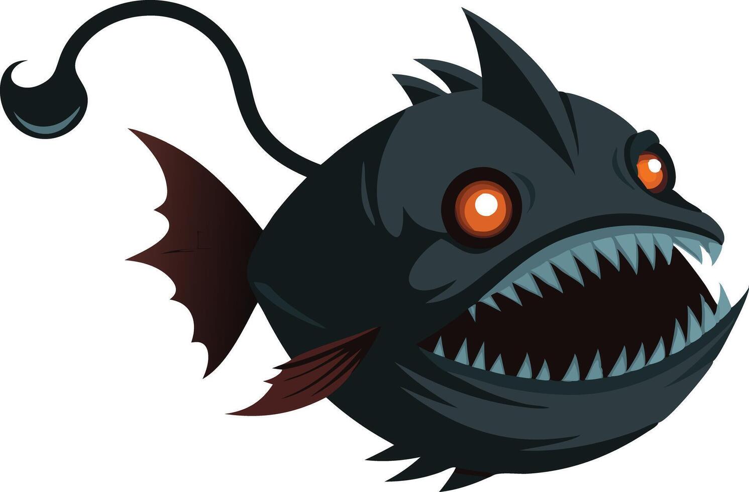 A fierce anglerfish with glowing eyes in a dark ocean environment vector