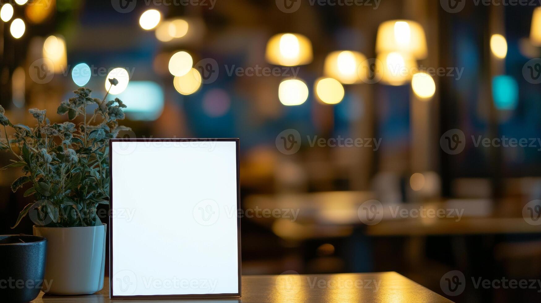 Menu Frame Tent Card Mockup with Blurred Background Design photo