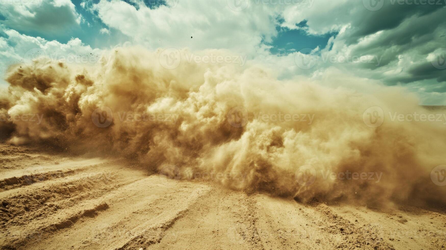 Dynamic Dust Cloud from Desert Storm or Dirt Road, Capturing Motion and Speed photo