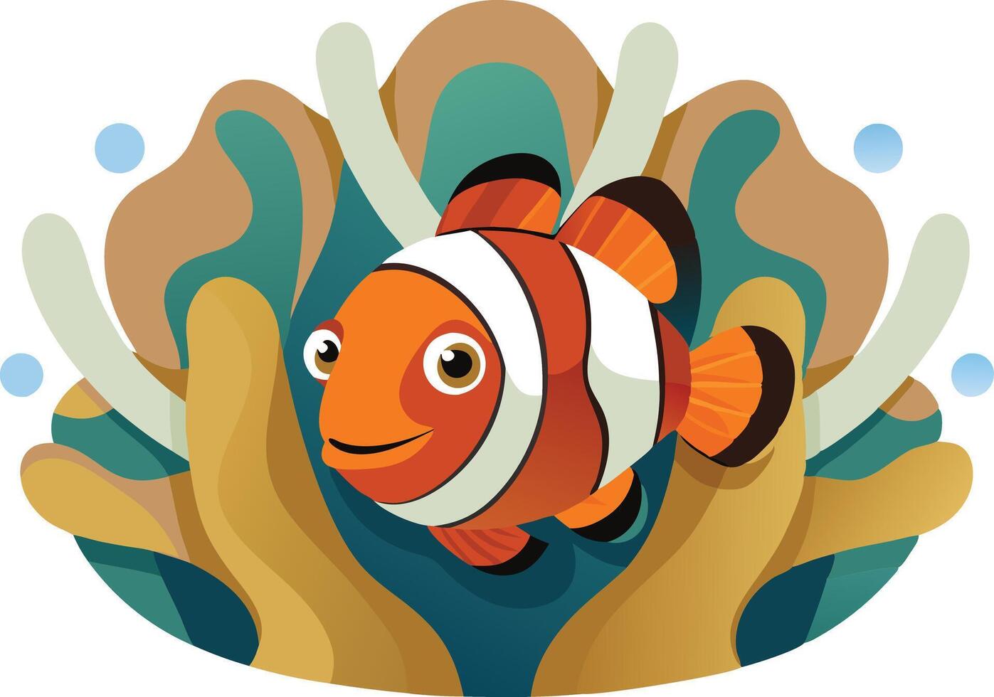 A happy clownfish swimming in a colorful coral reef vector