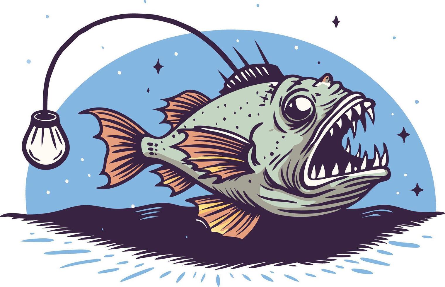 illustration of a fierce-looking fish with a hook vector