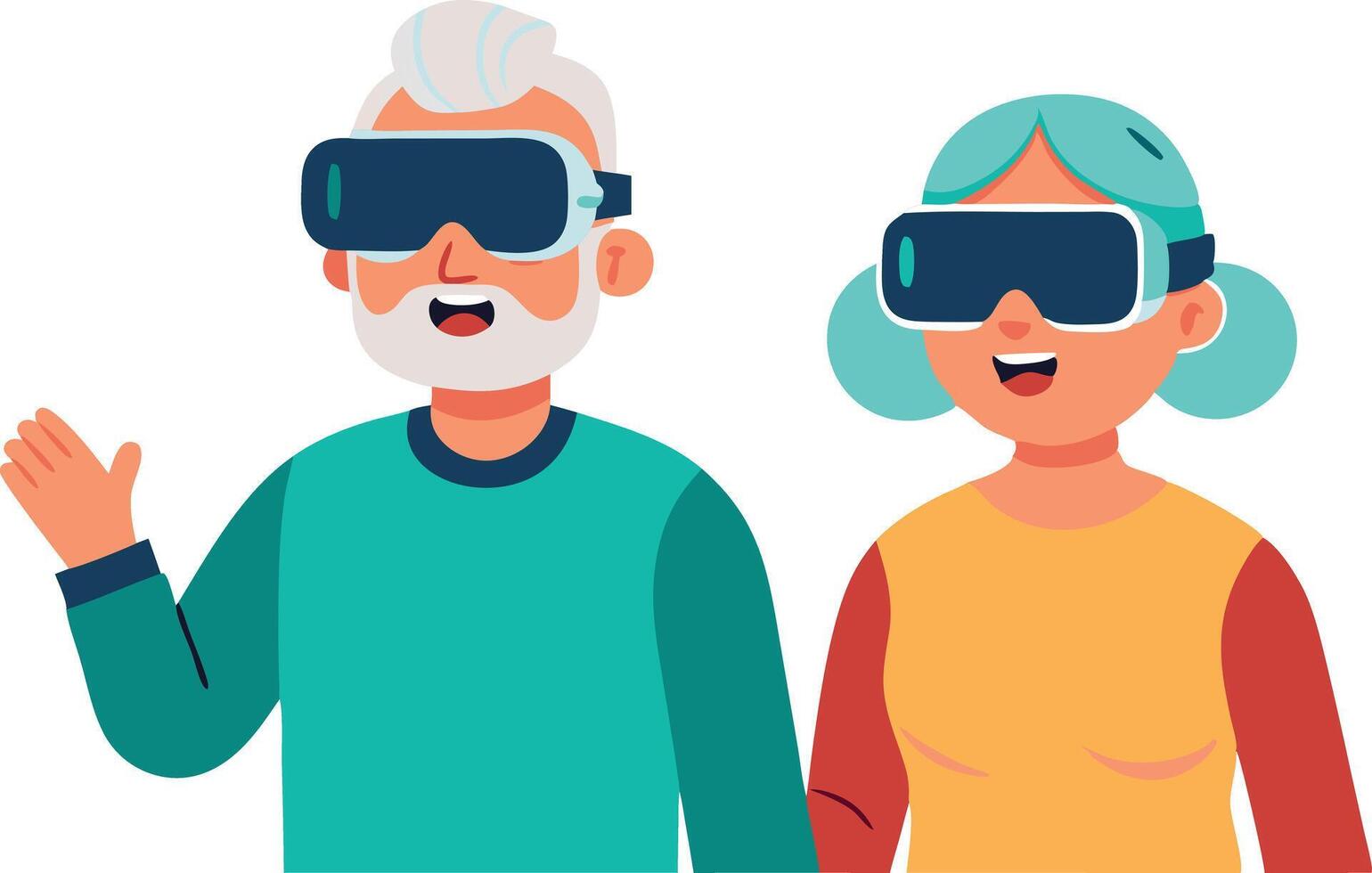 Senior couple enjoying virtual reality experience together vector