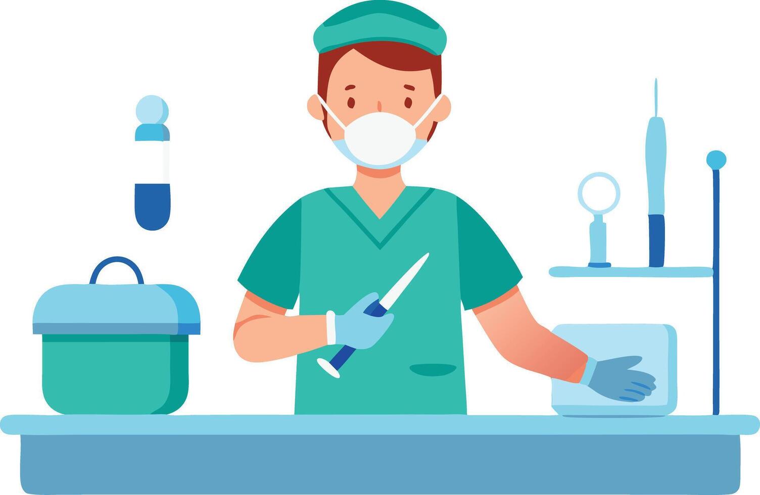 illustration of a healthcare worker preparing tools vector