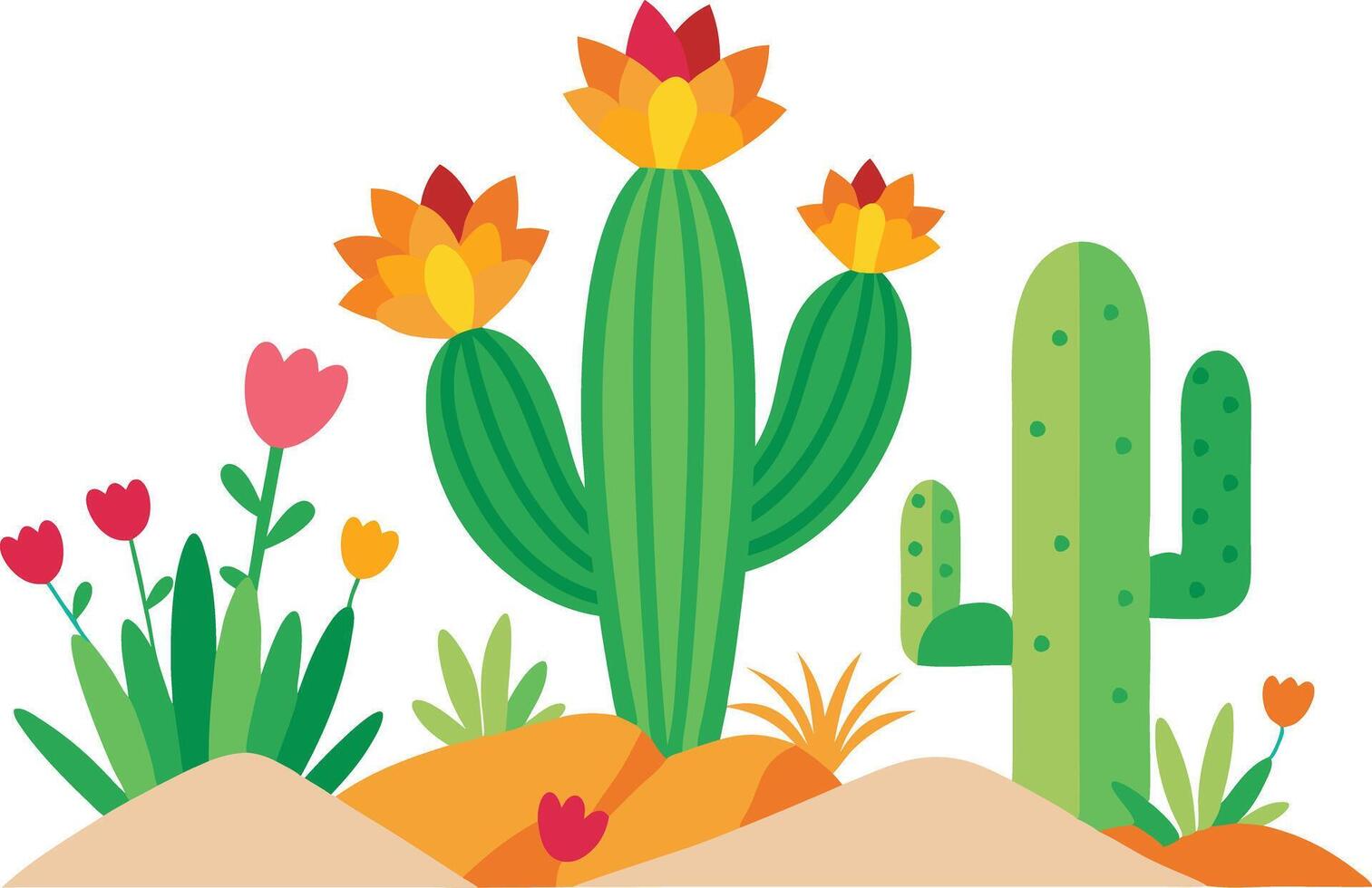Colorful illustration of cacti blooming vector