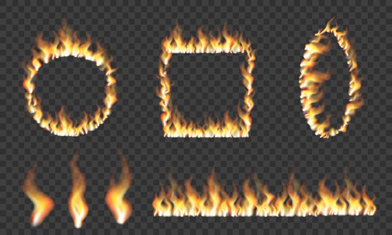 Frames and borders made of fire. Realistic fire set. Flame fire illustrations. vector