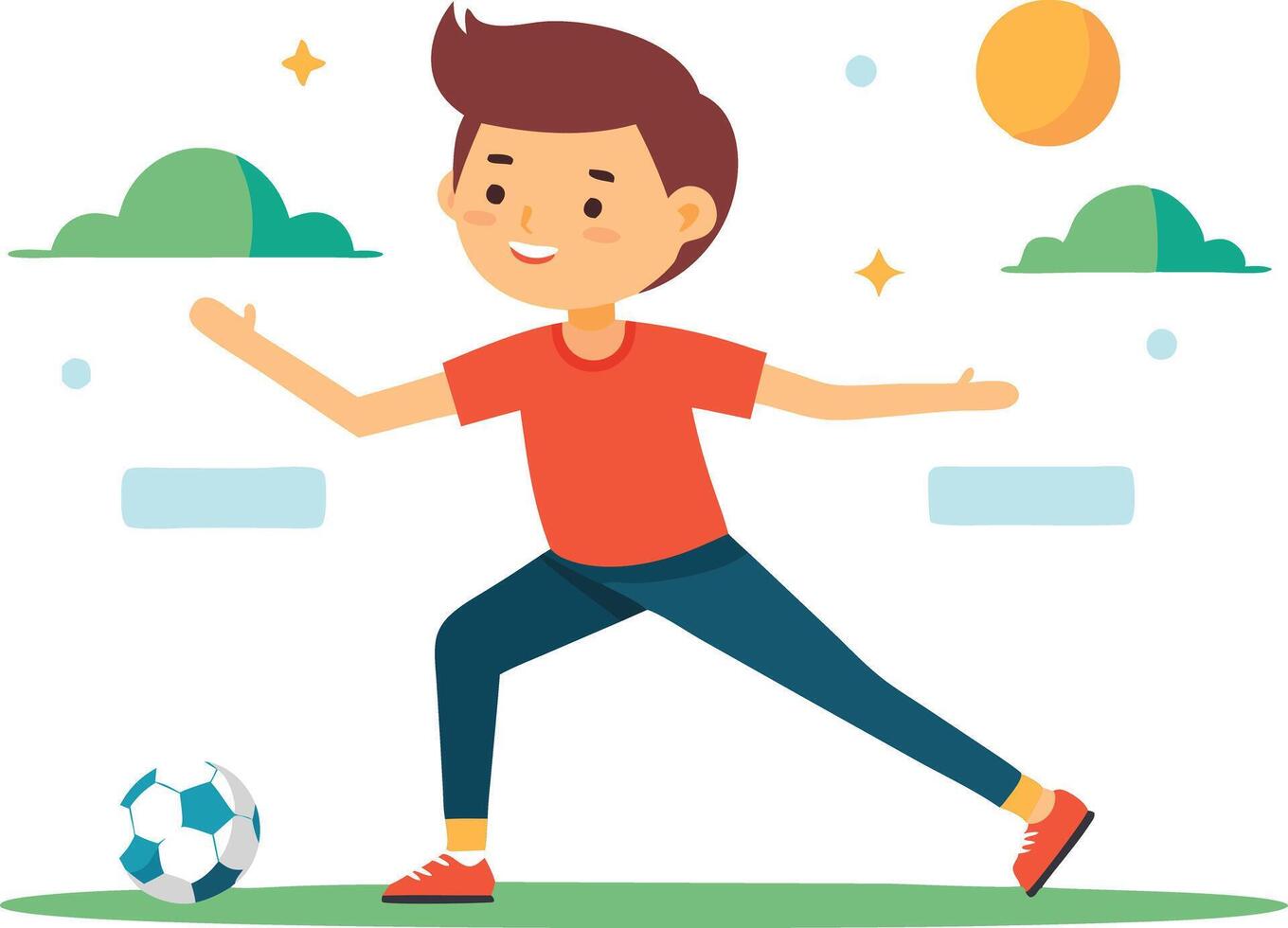 A young boy joyfully plays soccer vector