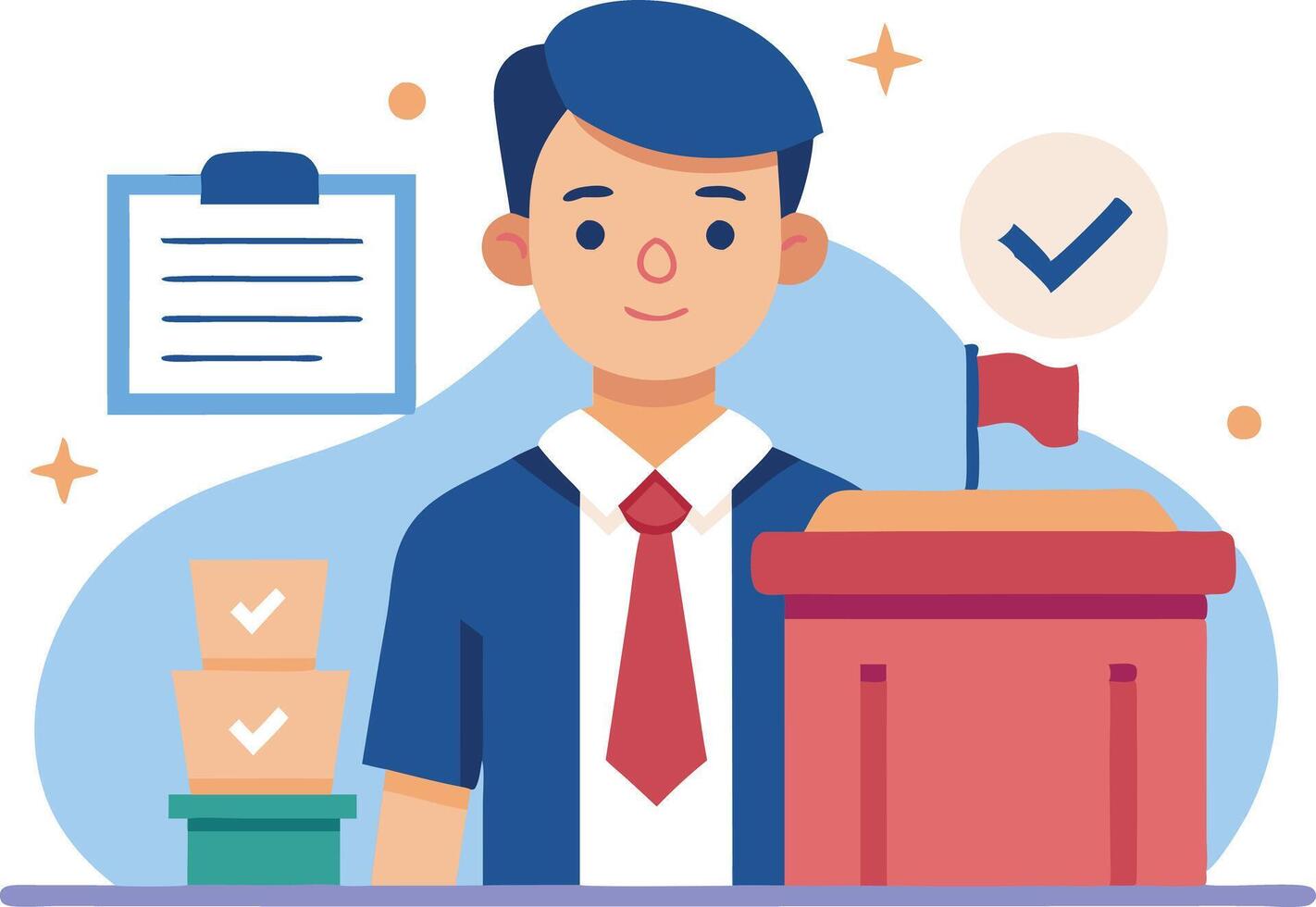 A young professional stands confidently next to a ballot box, ready to facilitate the voting process vector