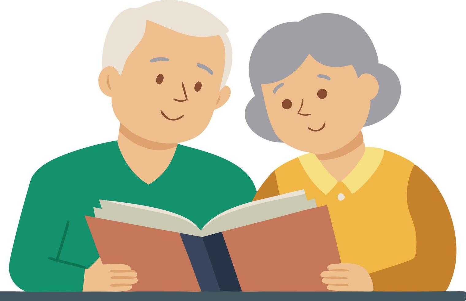 Elderly couple reading a book together in a cozy setting vector