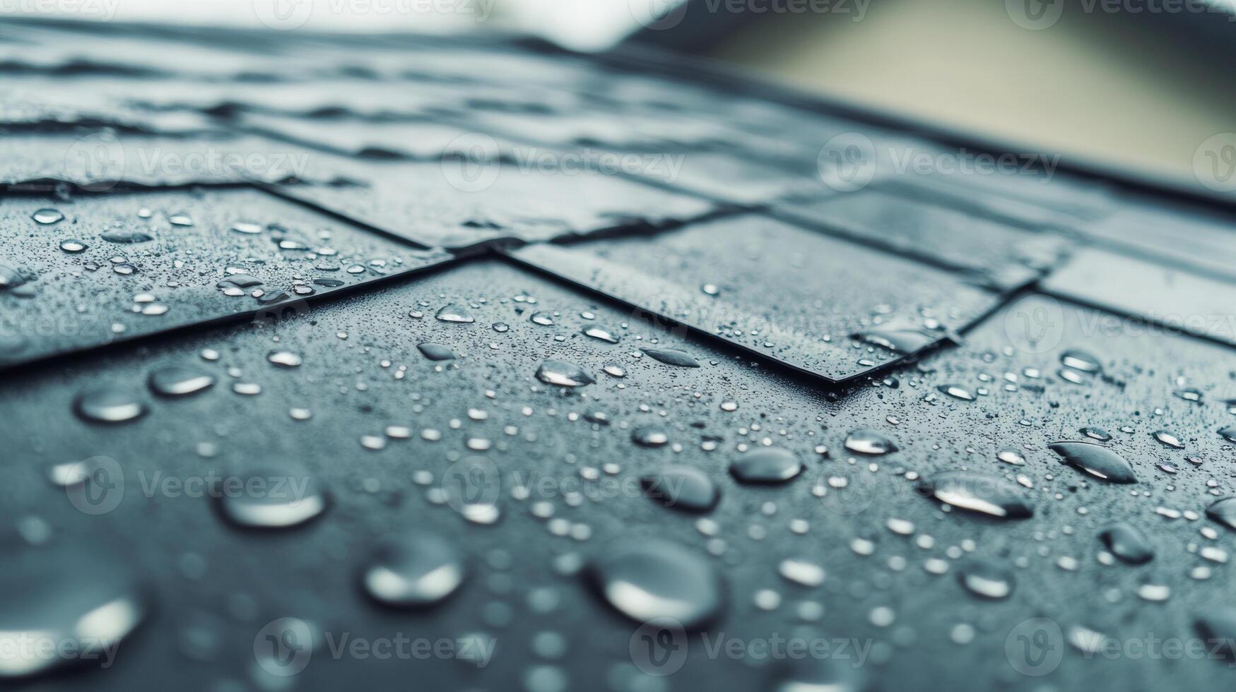 Rain-Kissed Metal Roof. Textured Droplet Close-Up photo