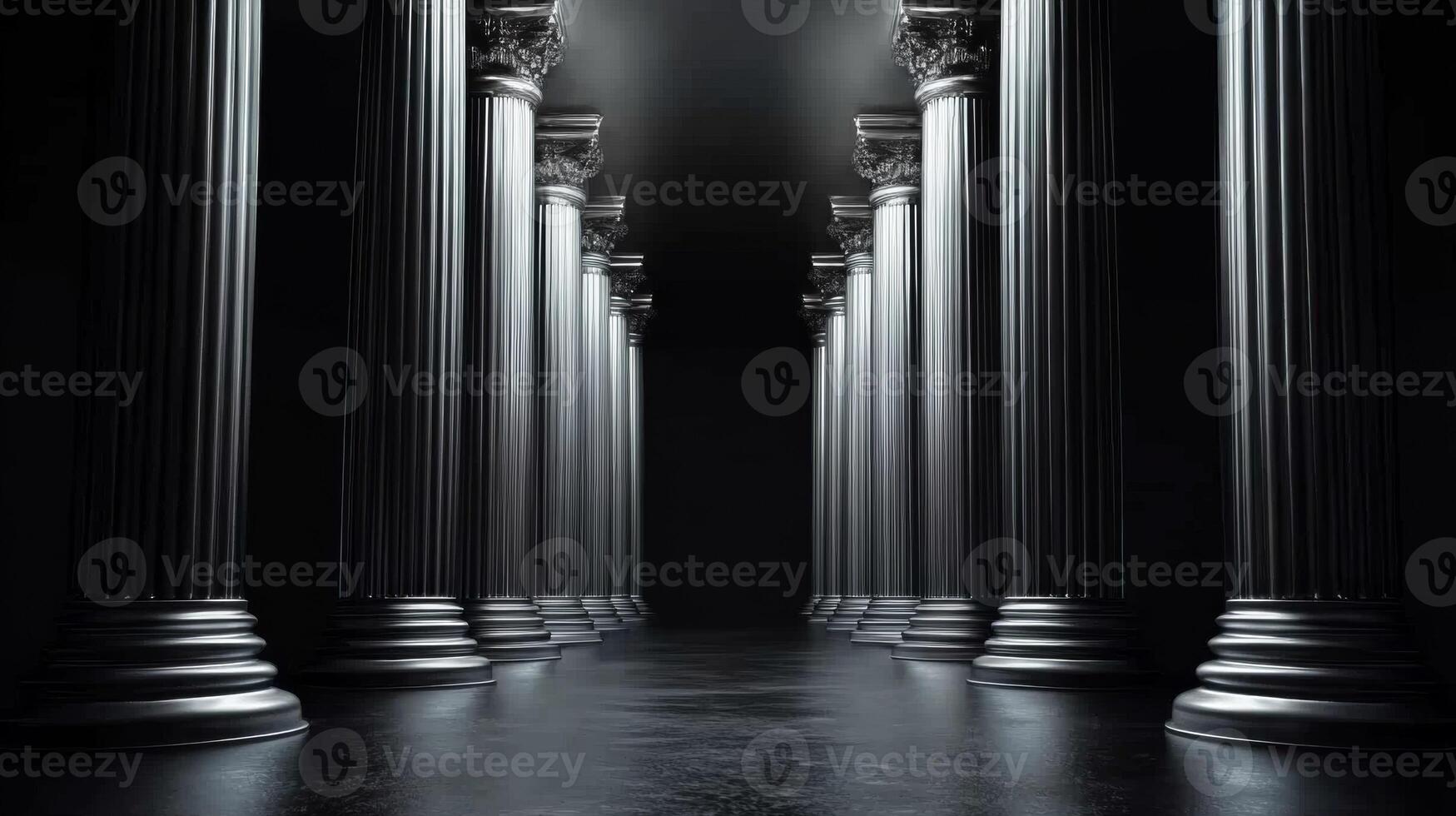 Striking Silver Pillars Against a Bold Black Background photo