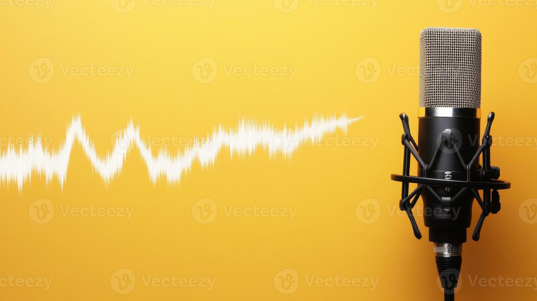 Condenser Microphone on Yellow Background with Sound Wave Graphic photo
