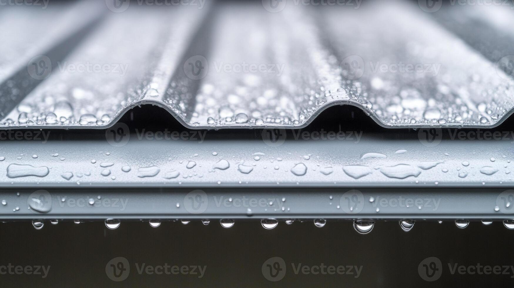 Rain-Kissed Metal Roof. Textured Droplet Close-Up photo
