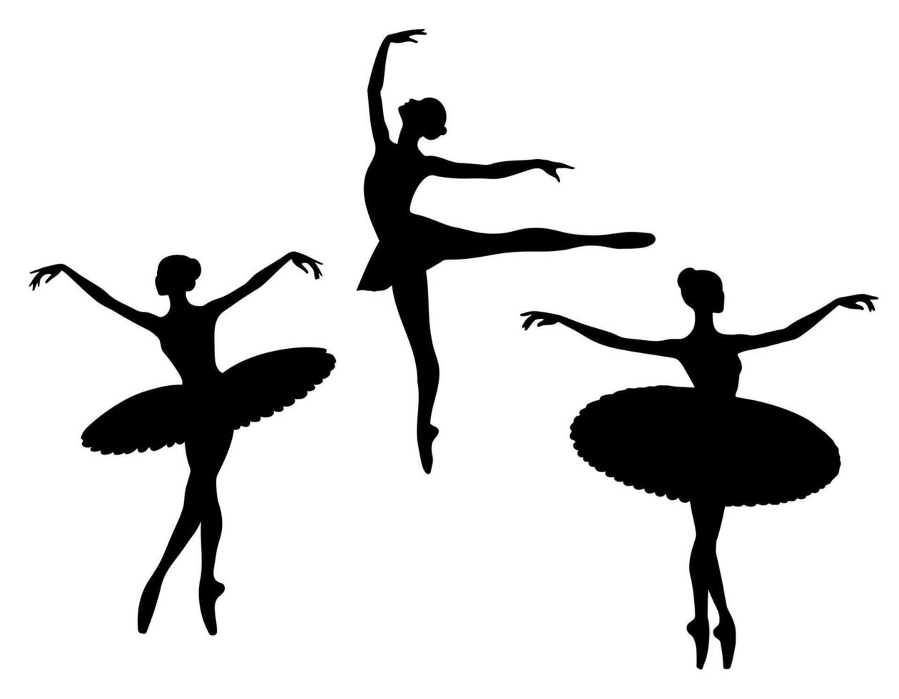 Silhouettes of ballerinas on a white background. Ballerina in a tutu. Ballet dancing. Set of ballet dancers silhouettes. vector
