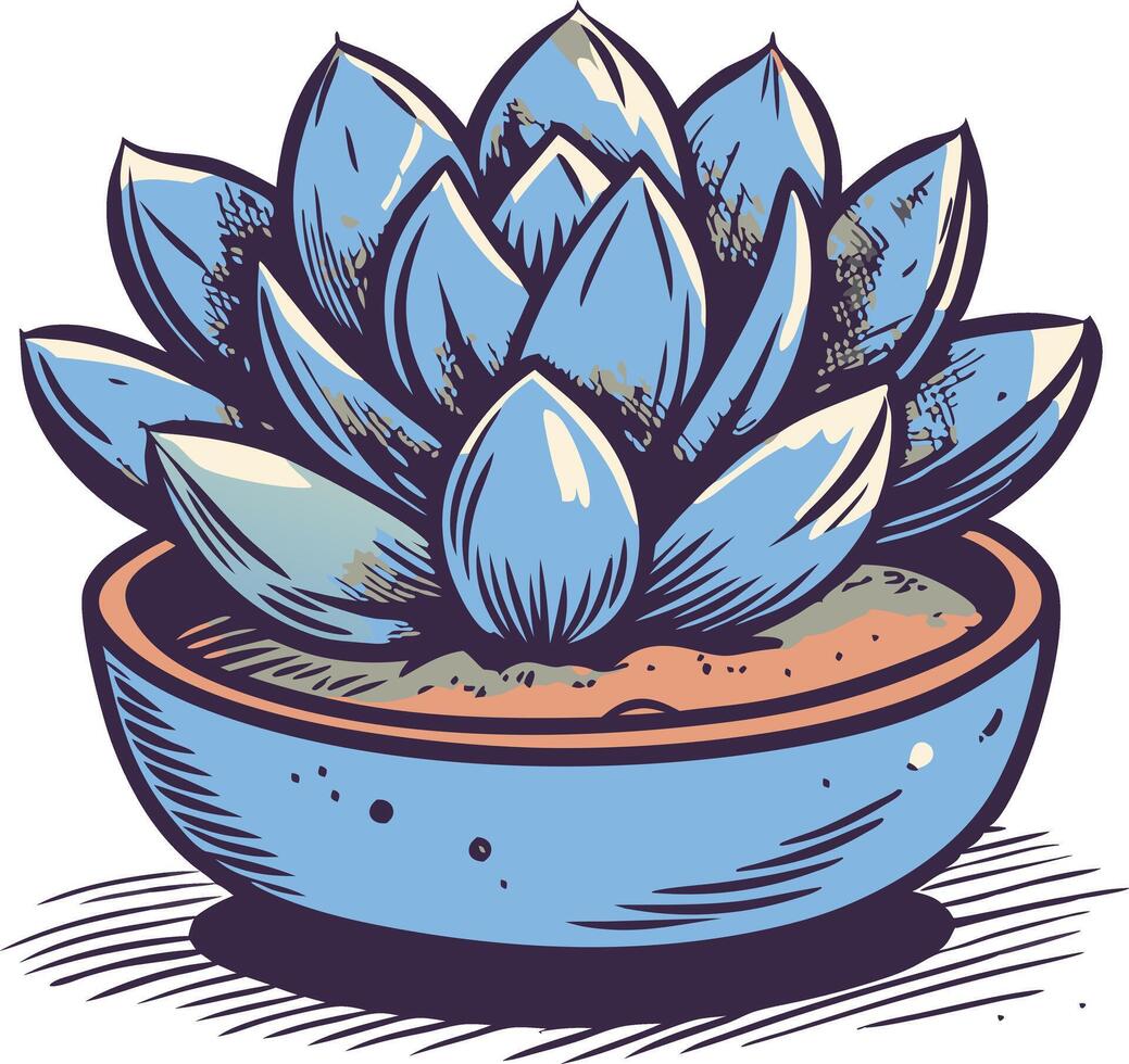 illustration of a blue succulent plant in a ceramic pot vector