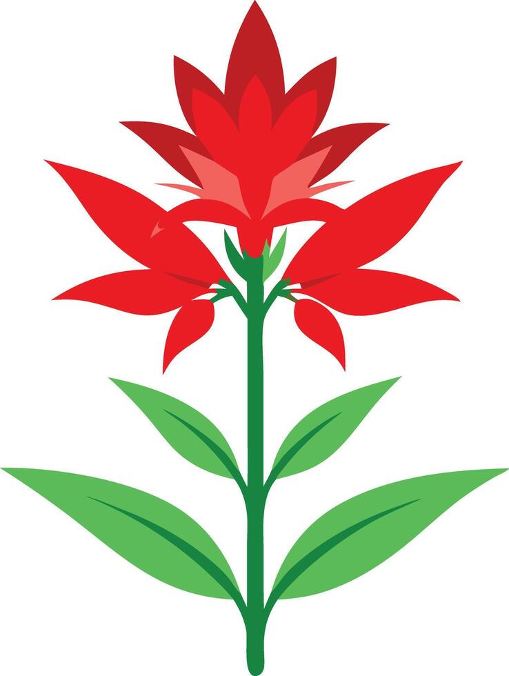 Red flower illustration with green leaves vector