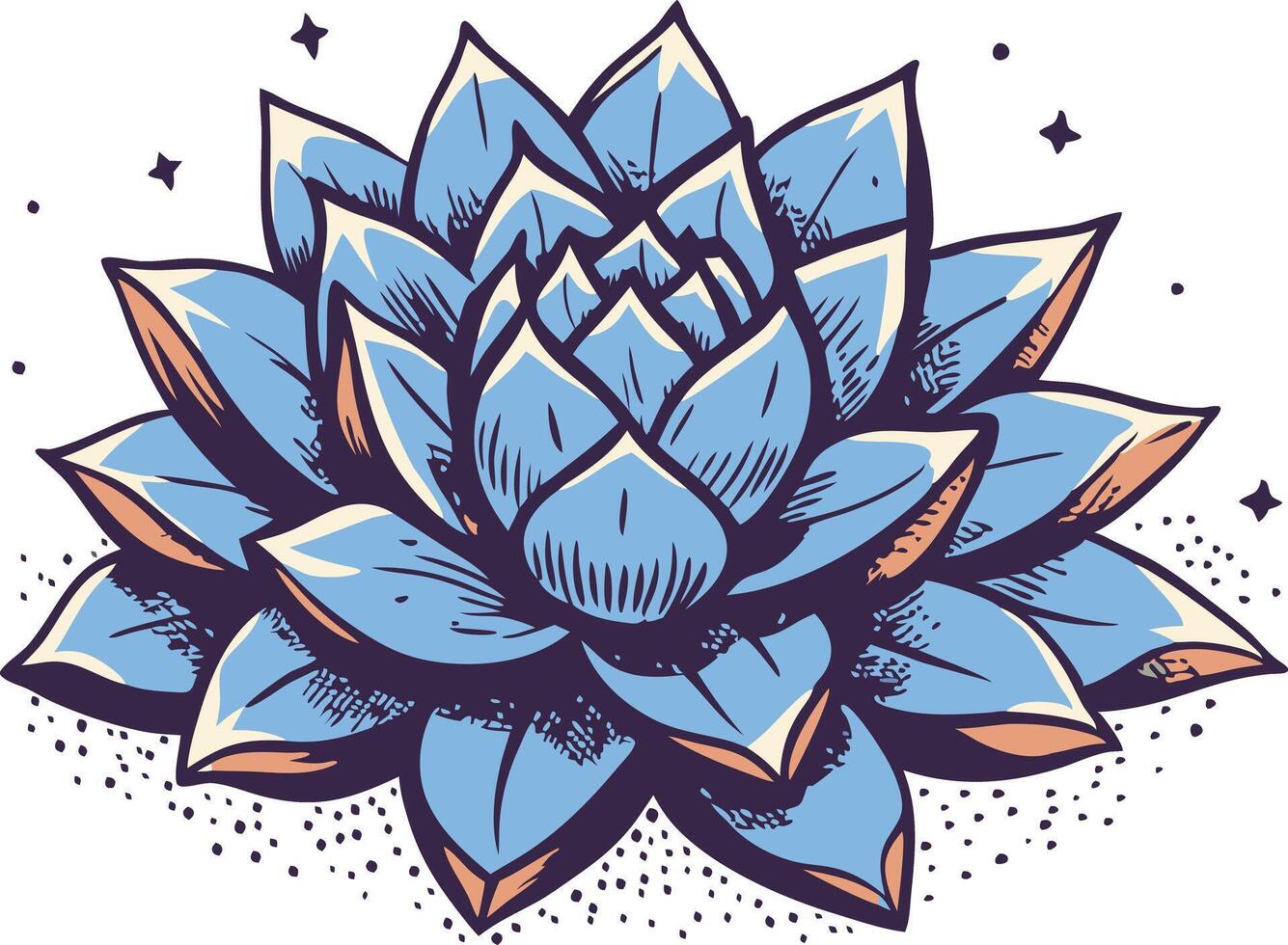 Blue lotus flower illustration with intricate details and shading vector