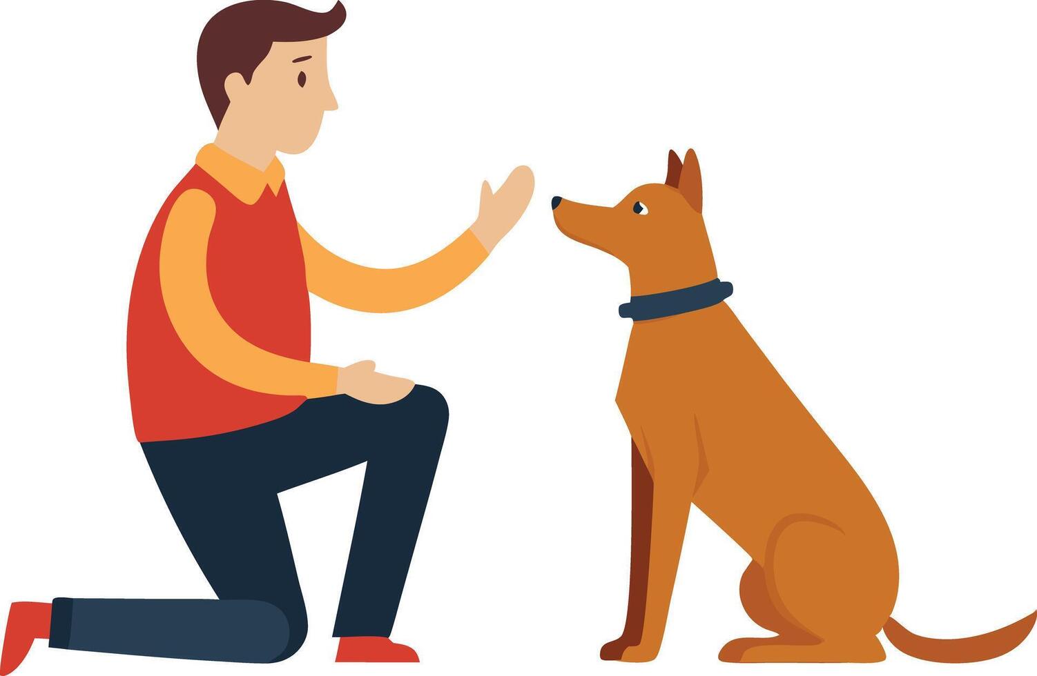 Man Interacting With a Dog While Kneeling and Training vector