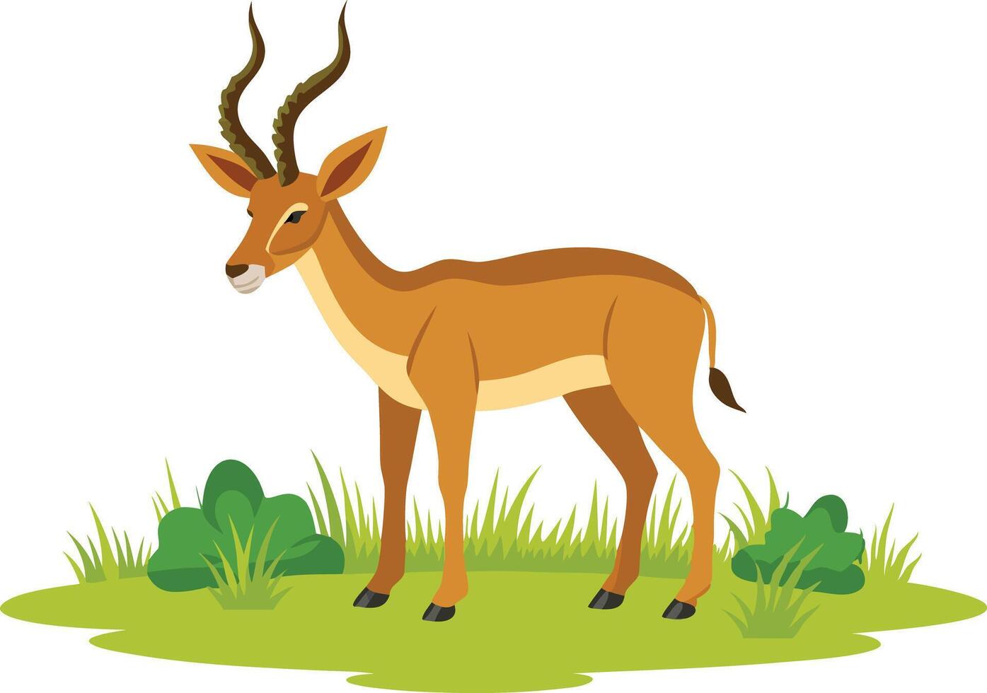 Illustration of a Majestic Antelope Standing on Lush Green Grass Surrounded by Shrubs vector