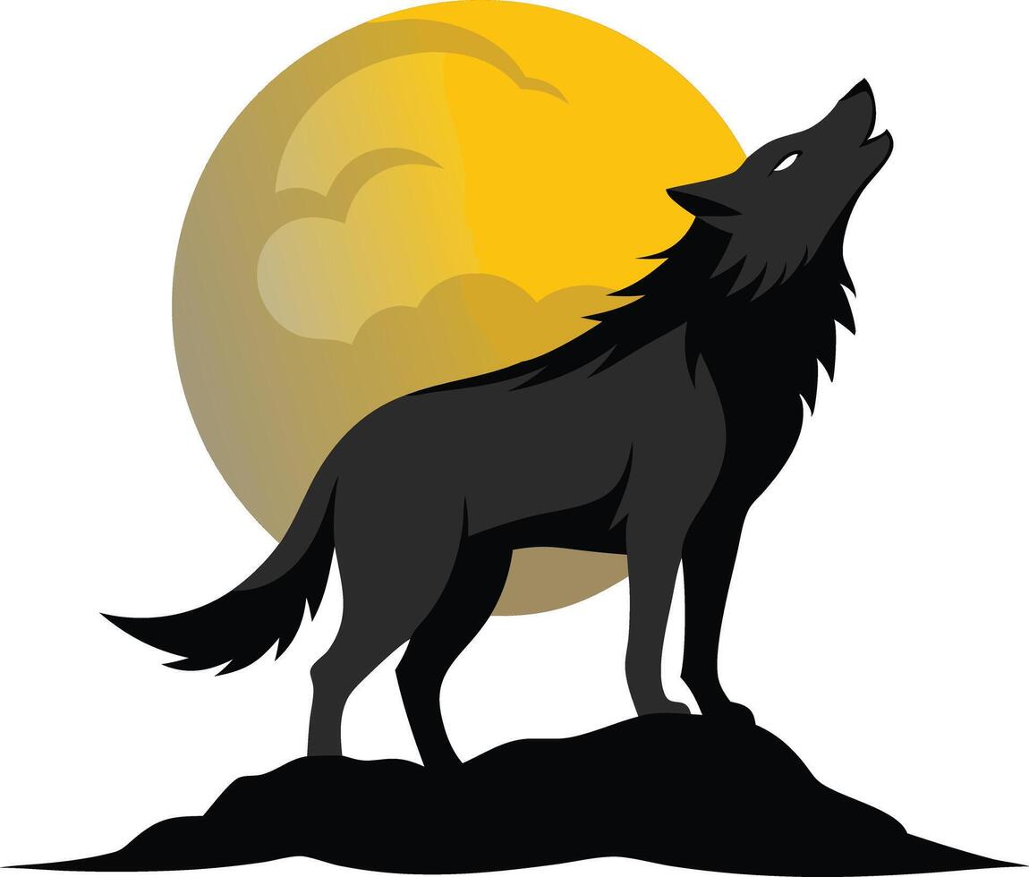 Black Wolf Howling Majestically Under A Full Moon vector
