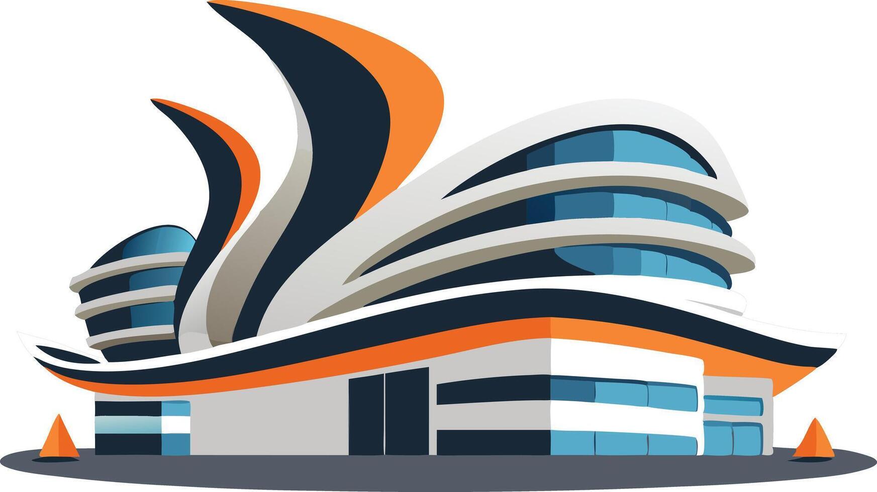 Modern abstract building design in a vibrant color scheme with curved lines and dynamic shapes vector