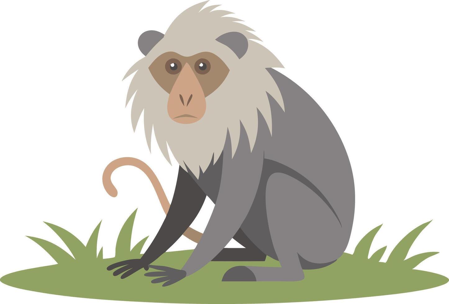 Illustration of a Sitting Gray Baboon Surrounded by Green Grass vector