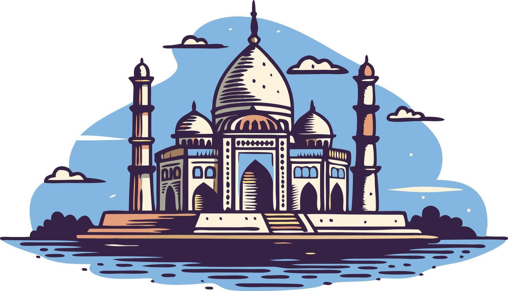 illustration of the Taj Mahal, showcasing its iconic dome and intricate architectural details vector