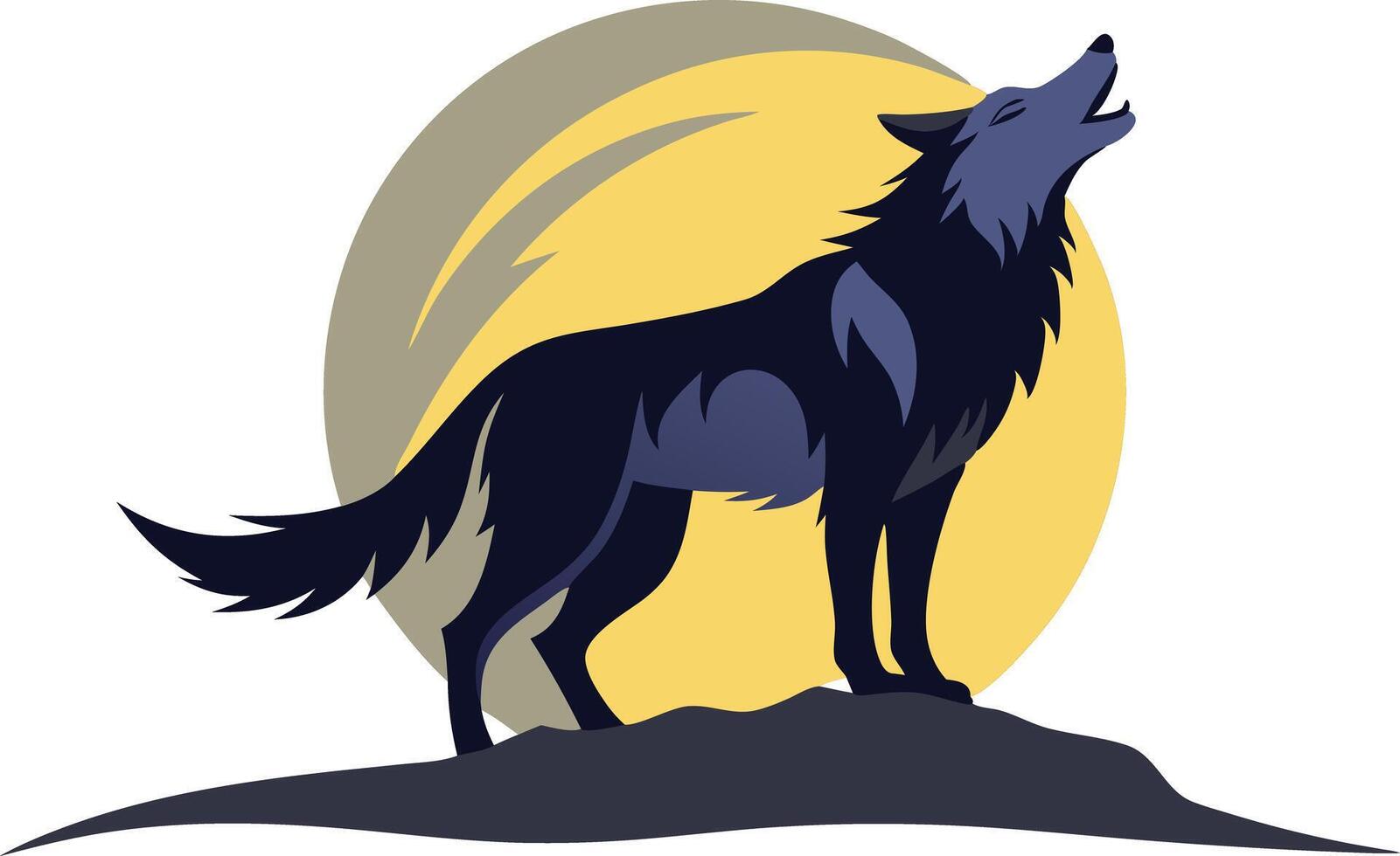 Illustration of a Howling Wolf on a Rocky Outcrop Under a Full Moon at Night vector