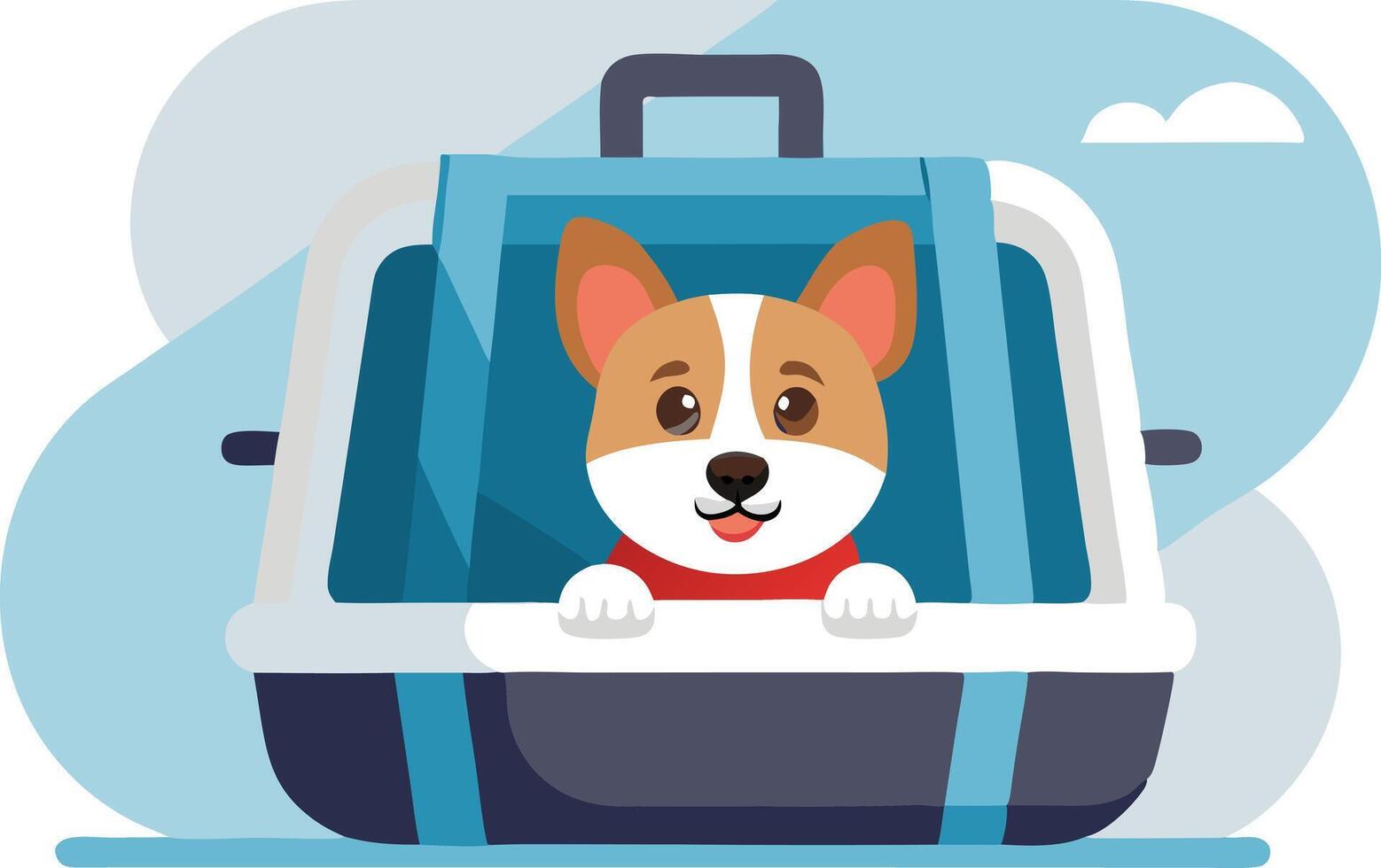 Happy Corgi Dog Peeking Out From a Pet Carrier vector