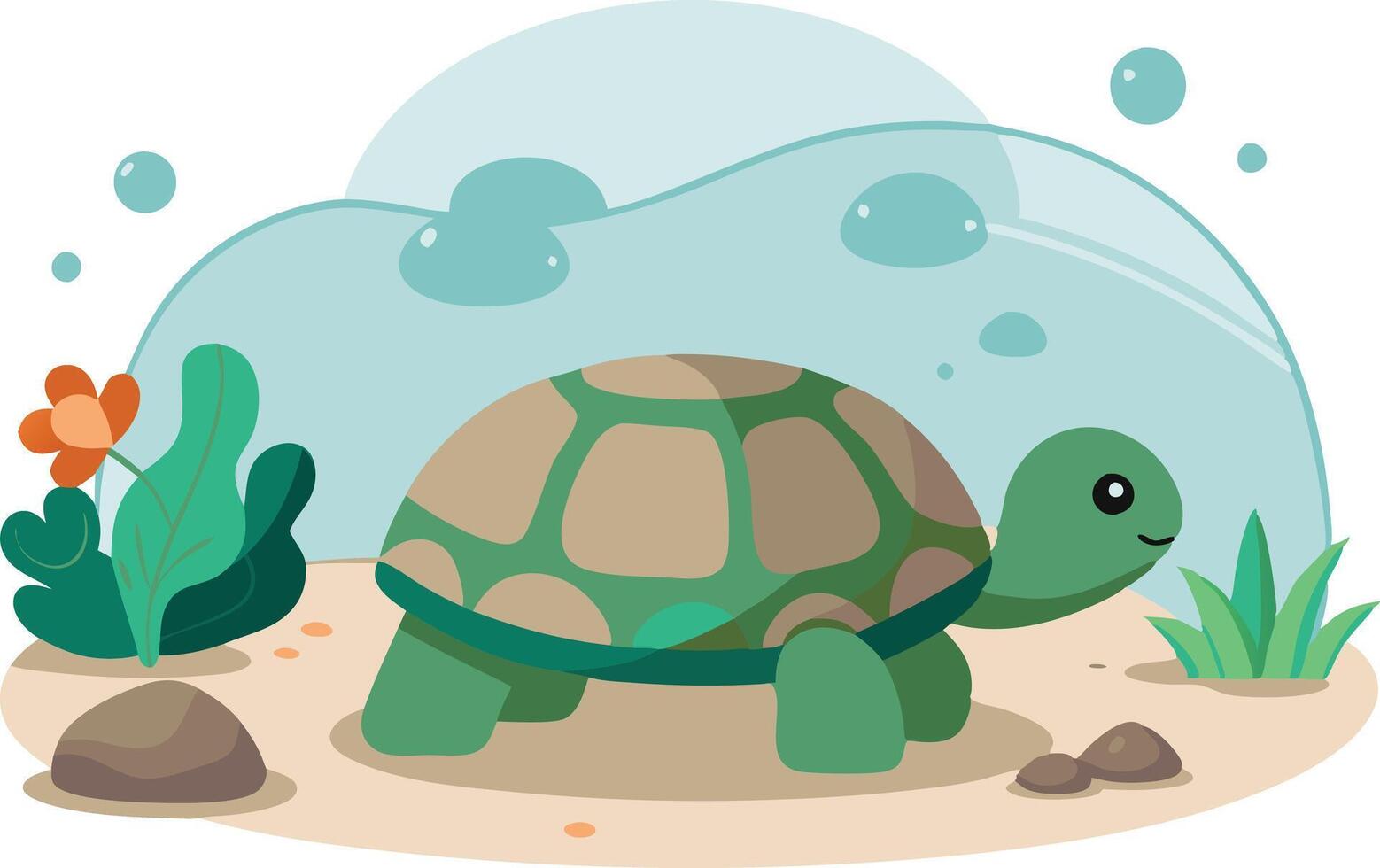 Cute Cartoon Turtle Exploring a Colorful Underwater Habitat vector