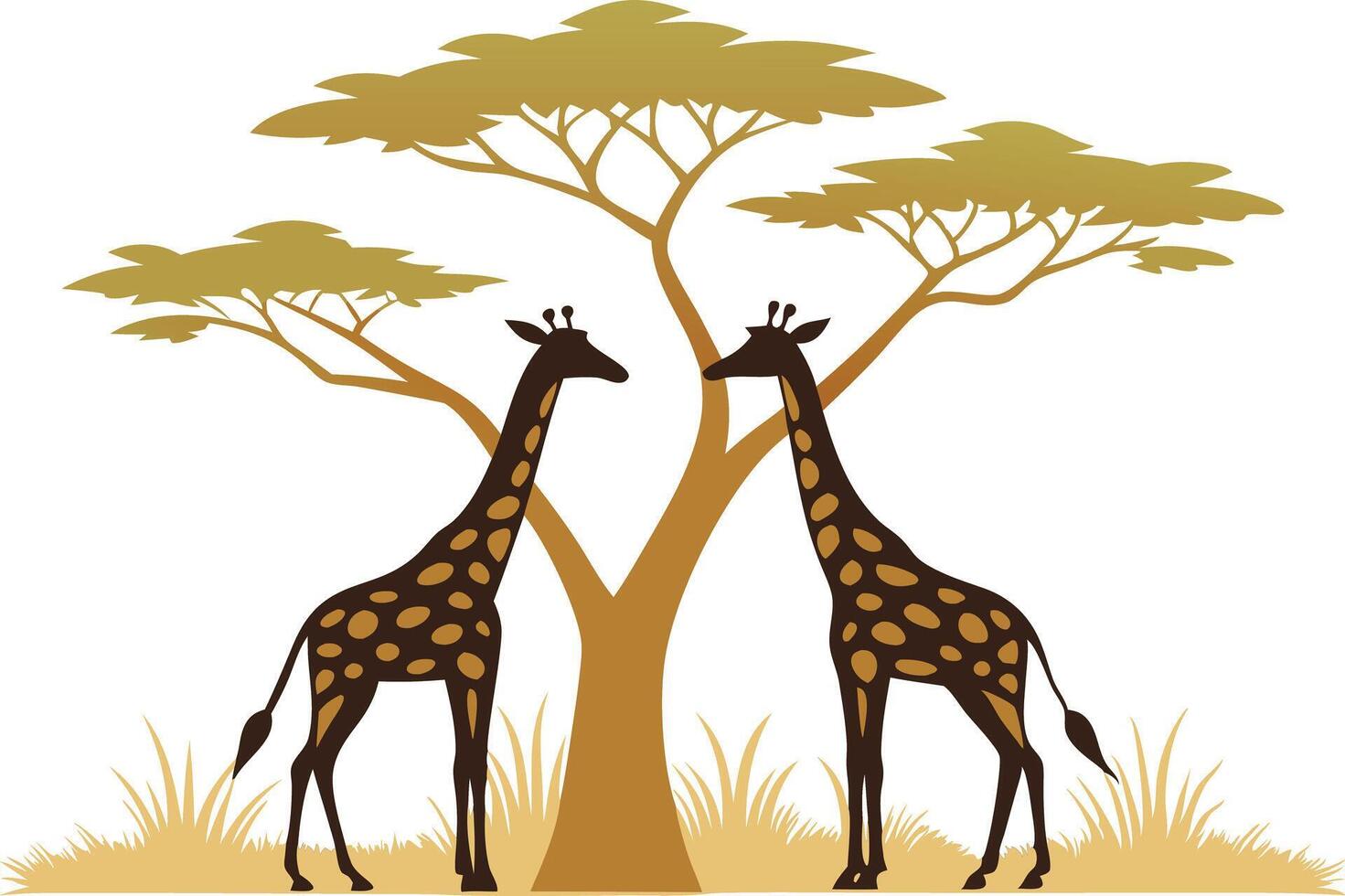 Giraffes Standing Gracefully Beneath A Tall Tree In A Warm Savanna Landscape vector