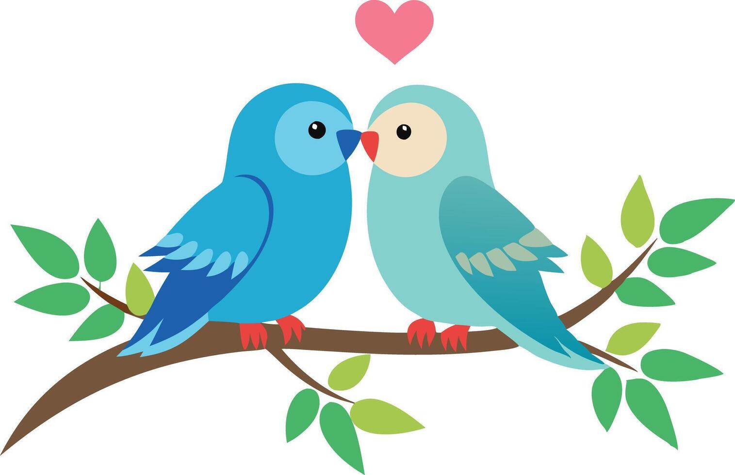 Colorful Illustration of Two Love Birds Nestled Together on a Branch vector