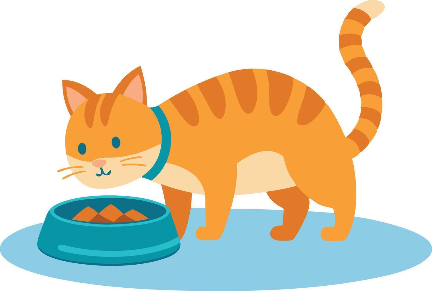 Cute Orange Cat Eating From Round Bowl vector