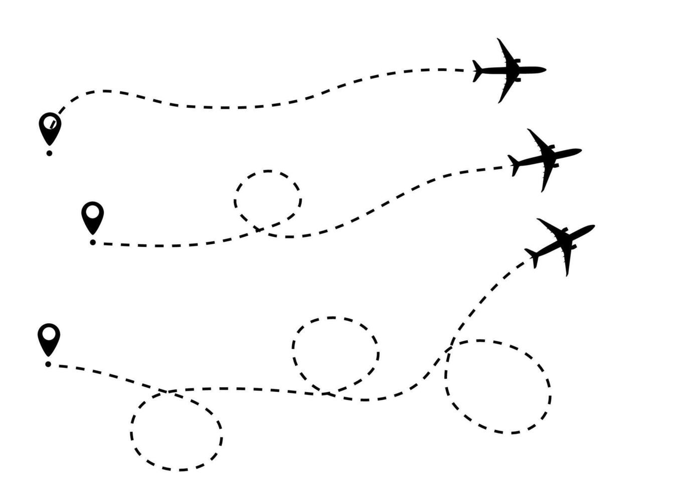 Airplane journey illustration with dotted flight path. vector