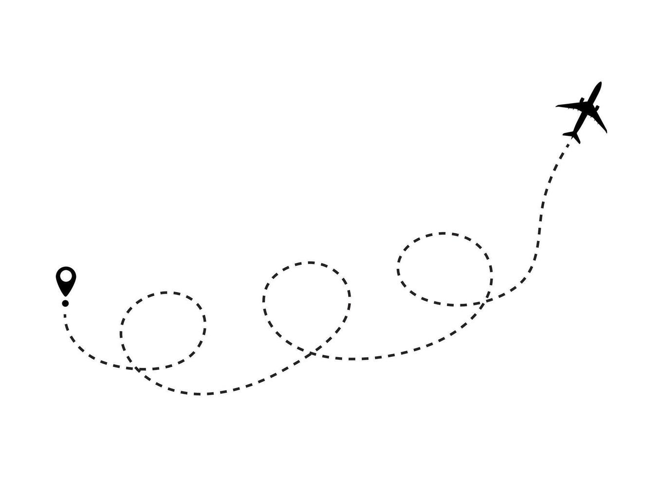 Airplane journey illustration with dotted flight path. Travel and adventure concept vector