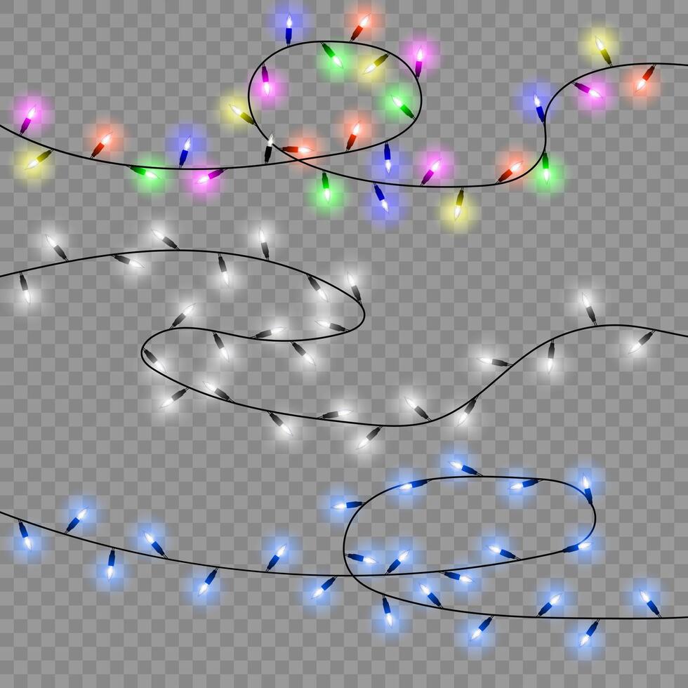 Glowing holiday lights and garlands for web design vector