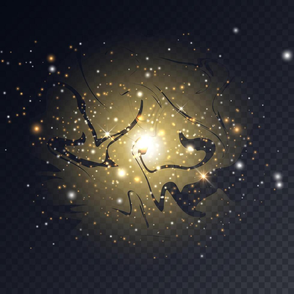 Magic light effect. Star dust sparks and golden glitter isolated vector
