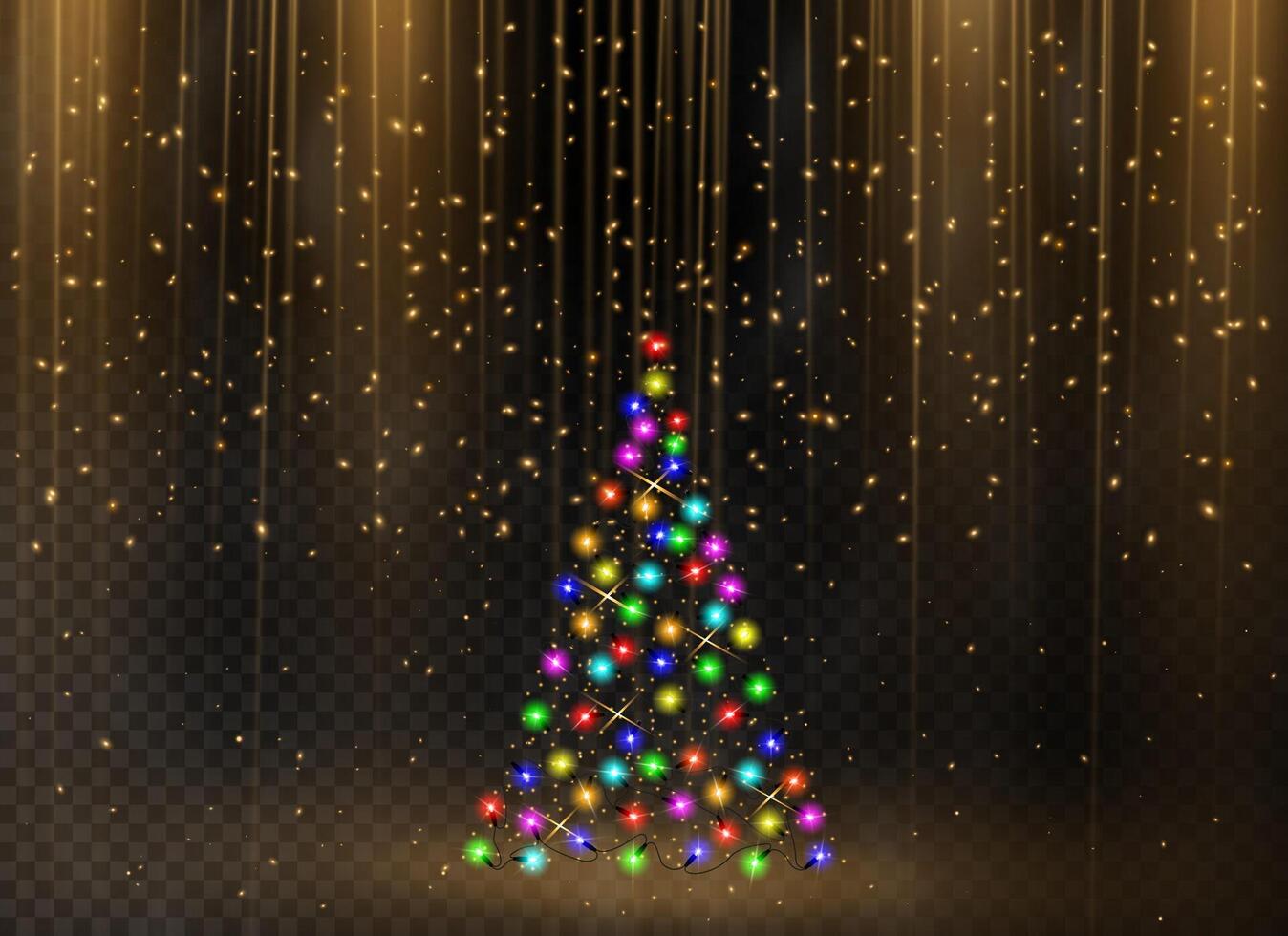Christmas tree. Garland lights and glowing Christmas elements for design vector