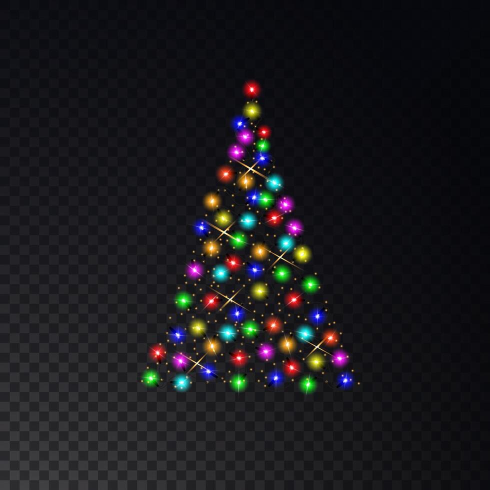Christmas tree. Glowing xmas lights and garlands for festive decor vector