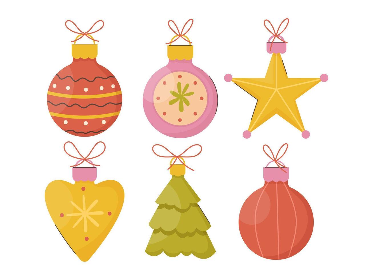 6 hand-drawn Christmas tree decorations vector