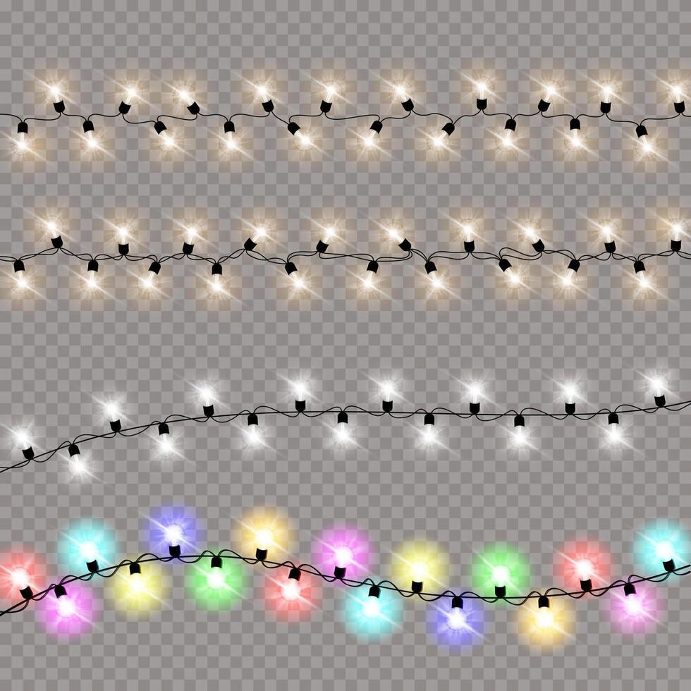 Glowing Xmas lights collection for holiday projects vector