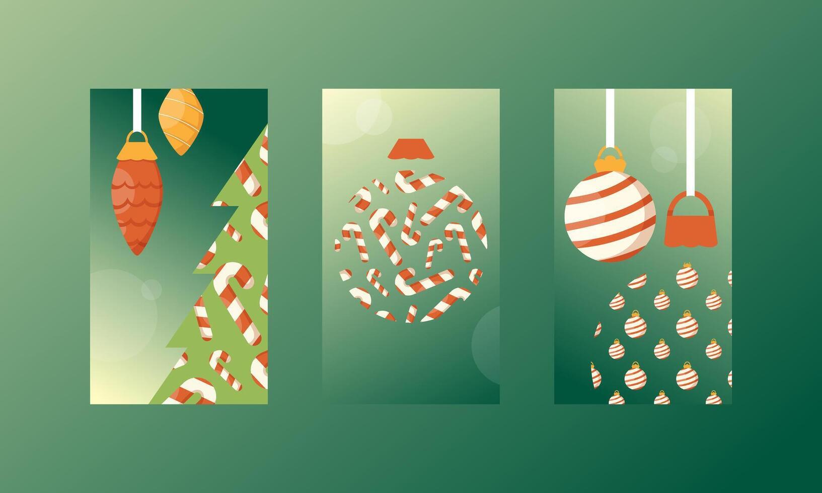 Set of Christmas social media templates on green background vector