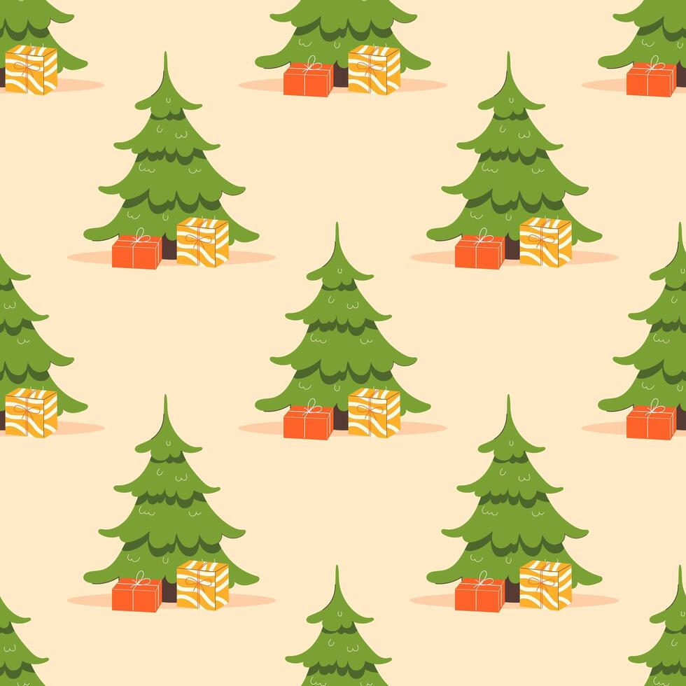 Christmas tree with gifts seamless pattern vector