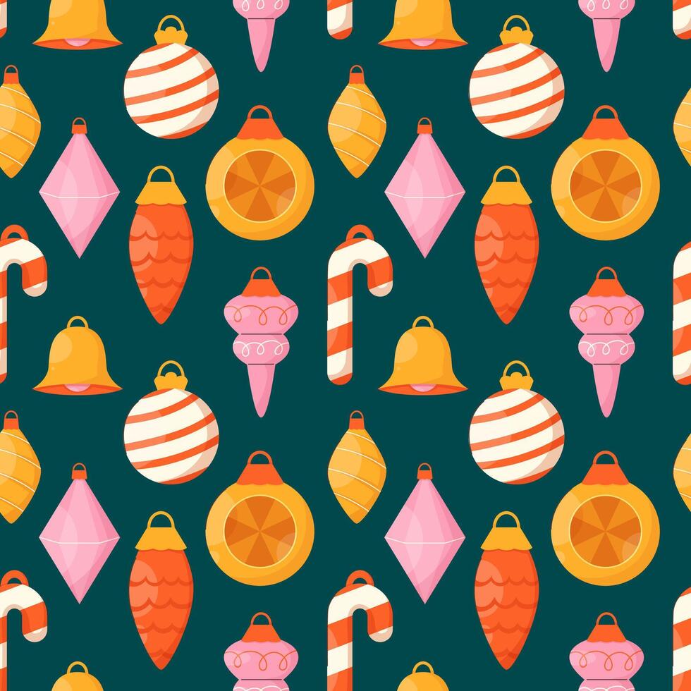 Christmas tree toy background. Holiday seamless pattern vector