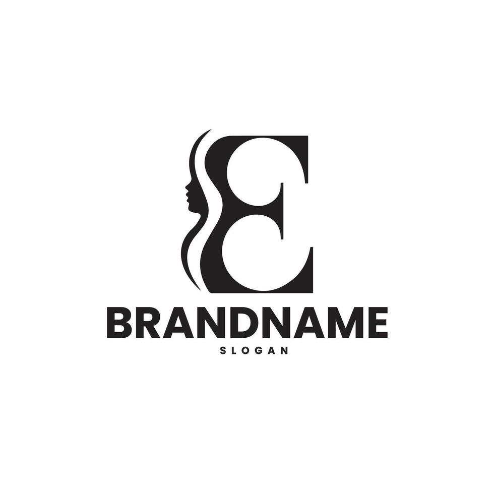 spa center logo design template with the letter e and a women's face vector